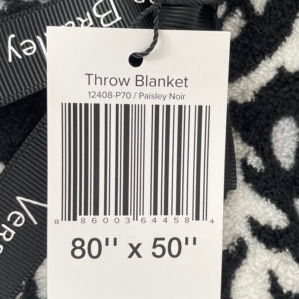 Vera Bradley Paisley Noir Throw Blanket Black White 80x 50 - Picture 4 of 7